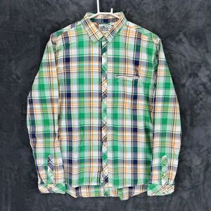 DIESEL Plaid Long Sleeve Button Up Shirt Men's XXL Green Orange Navy‎ Zip Pocket